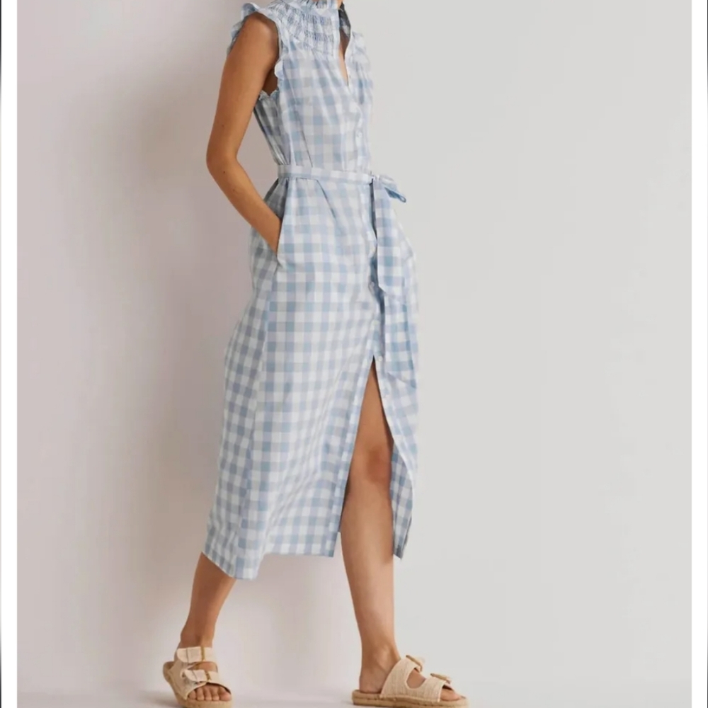 Boden Dusty Blue Gingham Midi Dress Size 10 Cotton Checkered Sundress - Picture 9 of 9